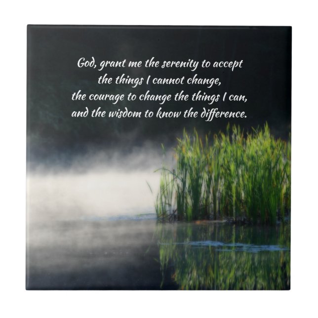 Serenity Prayer Cattails In Mist Inspirational  Ceramic Tile (Front)