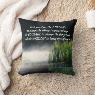 Serenity Prayer Cattails In Mist Inspirational Cushion