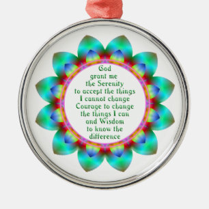 Serenity Prayer centred in 12 petal design flower Metal Ornament