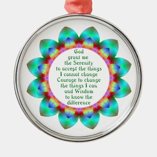 Serenity Prayer centred in 12 petal design flower Metal Ornament (Front)