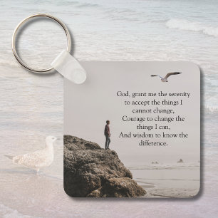 Serenity Prayer Contemplative Beach Scene Key Ring