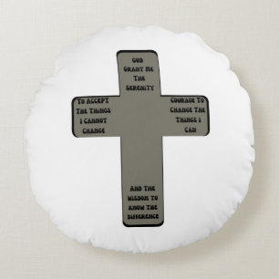 Serenity Prayer Cross Quote Round Cushion