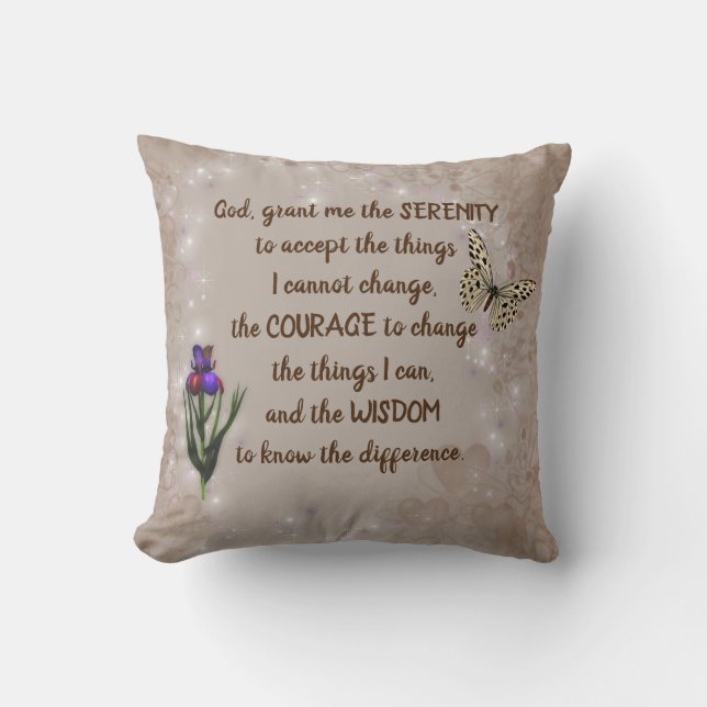 Serenity Prayer Flower Butterfly Inspirational Cushion (Front)