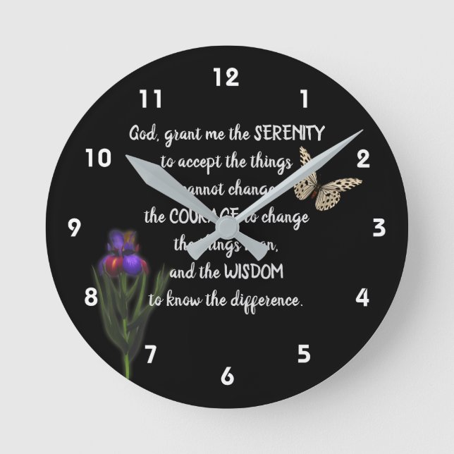 Serenity Prayer Flower Butterfly Inspirational   Round Clock (Front)