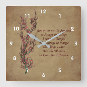 Serenity Prayer Flowering Tree Inspirational Square Wall Clock