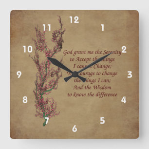 Serenity Prayer Flowering Tree Inspirational Square Wall Clock