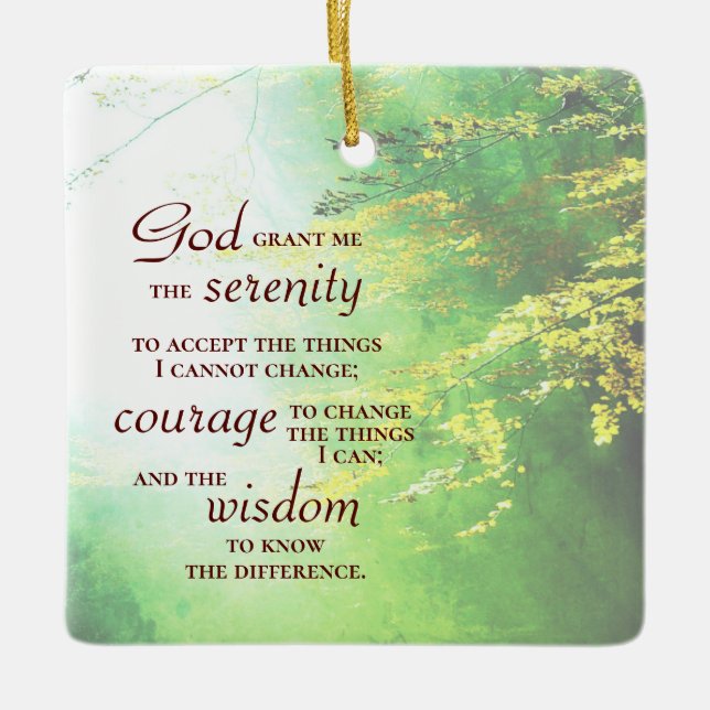 Serenity Prayer, Forest Christmas Ceramic Ornament (Front)