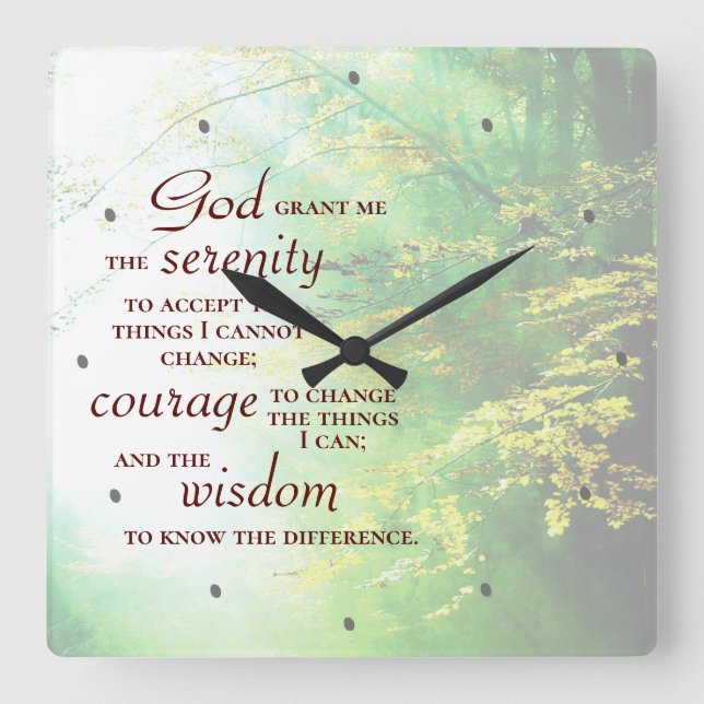 Serenity Prayer, Forest Square Wall Clock (Front)