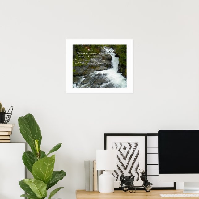 Serenity Prayer Forest Waterfall Photographic Poster (Home Office)