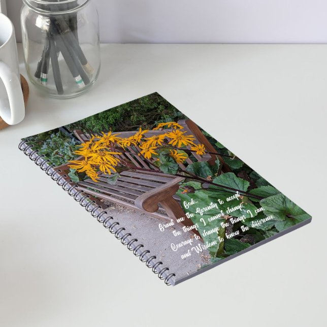 Serenity Prayer Garden Bench Floral Notebook (In Situ)