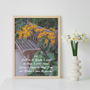 Serenity Prayer Garden Bench Floral Photo Print