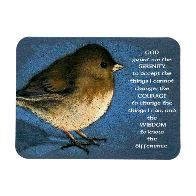 Serenity Prayer: Junco. Colour Pencil Art Magnet (Horizontal)