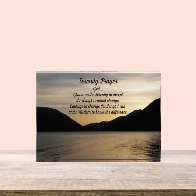 Serenity Prayer Lake Sunset Landscape Photo Block (In Situ)
