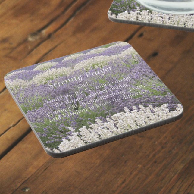 Serenity Prayer Lavender Garden Floral Coaster (In Situ Angled)