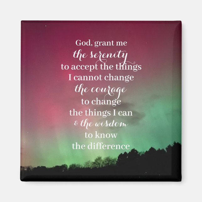 Serenity Prayer Magnet with Aurora Background (Front)
