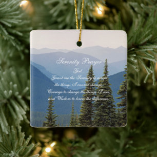 Serenity Prayer Misty Mountains Landscape Ceramic Ornament