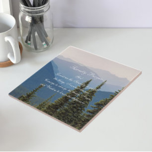 Serenity Prayer Misty Mountains Landscape Ceramic Tile
