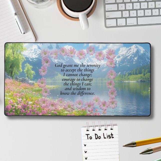 Serenity Prayer Mountain View With Wildflowers Desk Mat (Serenity Prayer Mountain View Floral Design)