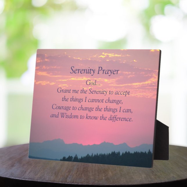 Serenity Prayer Mountains and Pink Sunset Plaque (In Situ)