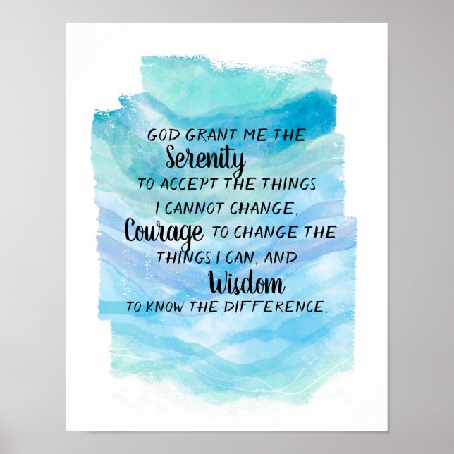 Serenity prayer on pretty blue watercolor design  poster (Front)