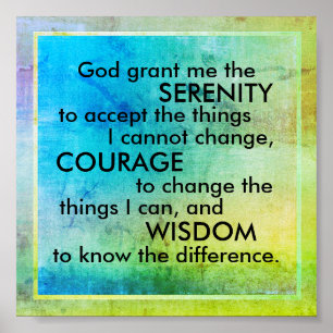 Serenity prayer on turquoise blue and lime green  poster