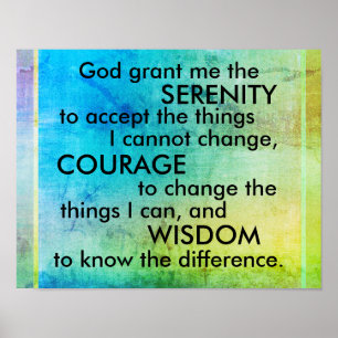 Serenity prayer on turquoise blue and lime green  poster