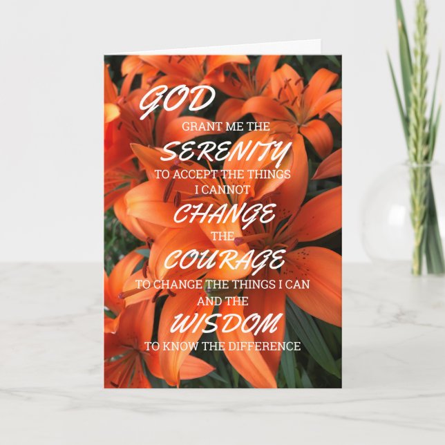 Serenity Prayer Orange Floral Photo Card (Front)