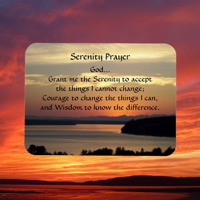Serenity Prayer Orange Seascape Sunset Magnet (Sunset Background)