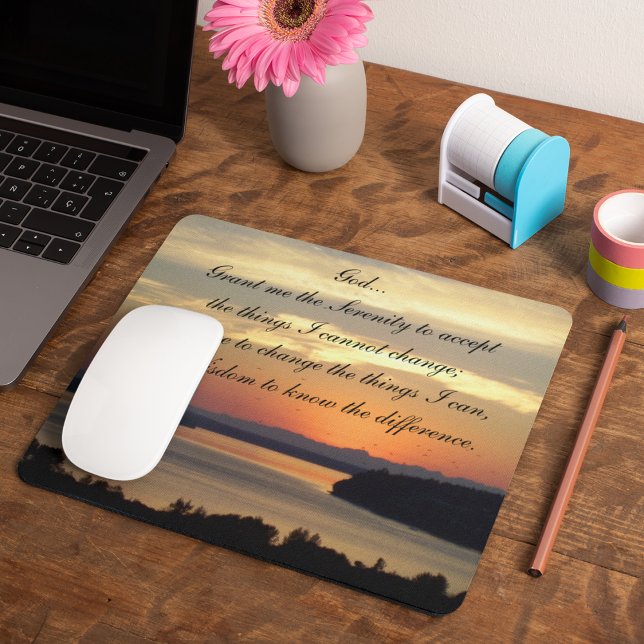 Serenity Prayer Orange Seascape Sunset Mouse Pad (In Situ)