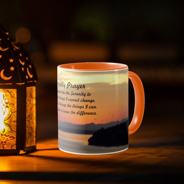 Serenity Prayer Orange Seascape Sunset Mug (In Situ Candle)