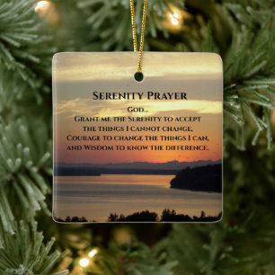 Serenity Prayer Orange Seascape Sunset Photo Ceramic Ornament