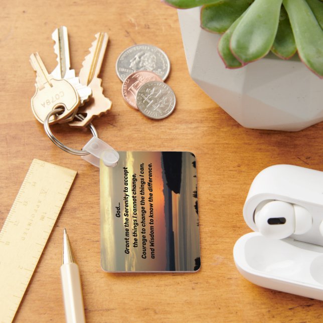 Serenity Prayer Orange Seascape Sunset Photo Key Ring (Desk)