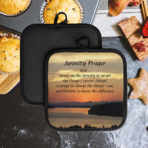 Serenity Prayer Orange Seascape Sunset Pot Holder