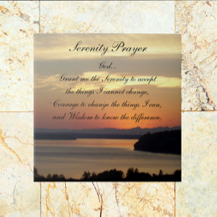 Serenity Prayer Orange Seascape Sunset Tile