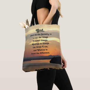 Serenity Prayer Orange Seascape Sunset Tote Bag