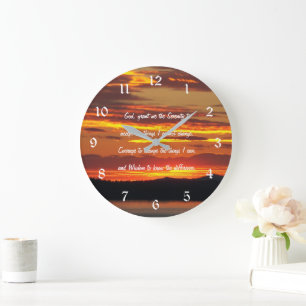 Serenity Prayer Orange Sunset Landscape Large Clock