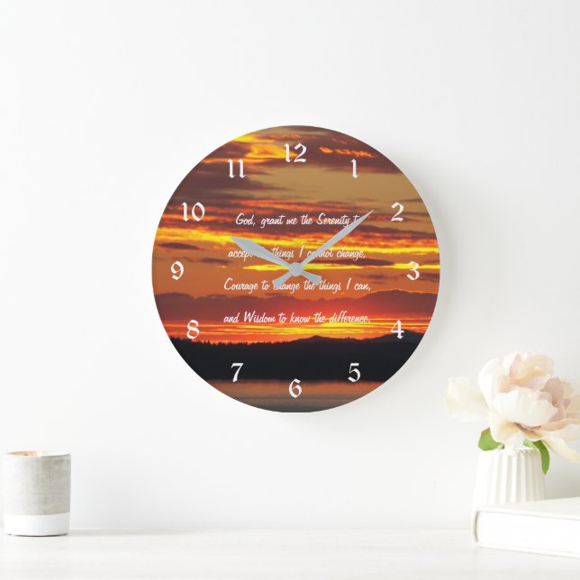 Serenity Prayer Orange Sunset Landscape Large Clock (Home)
