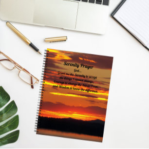 Serenity Prayer Orange Sunset Landscape Notebook