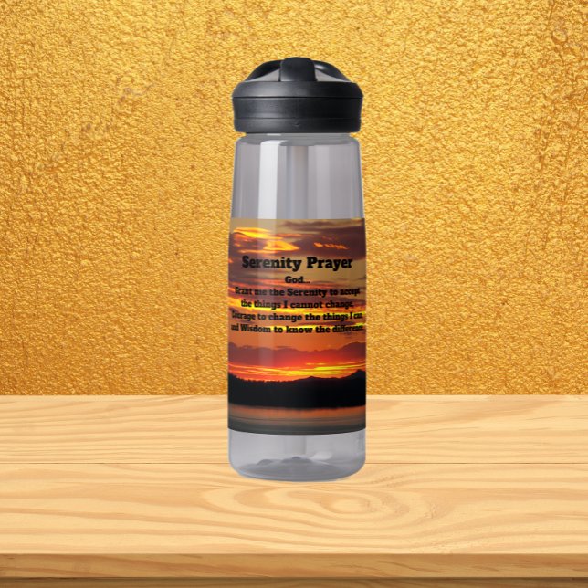 Serenity Prayer Orange Sunset Landscape Water Bottle (In Situ Shelf)