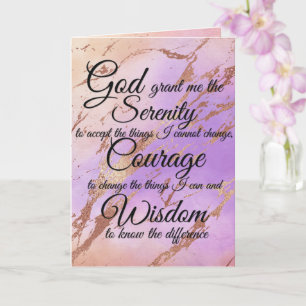 Serenity Prayer over pink, gold, rose gold back Ca Card