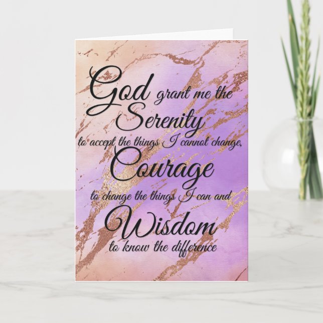 Serenity Prayer over pink, gold, rose gold back Card (Front)
