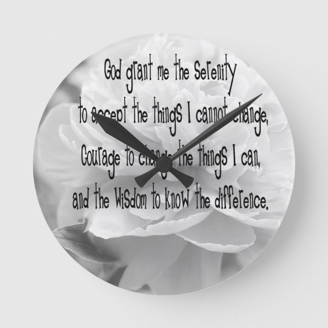 Serenity Prayer Peony Round Clock (Front)