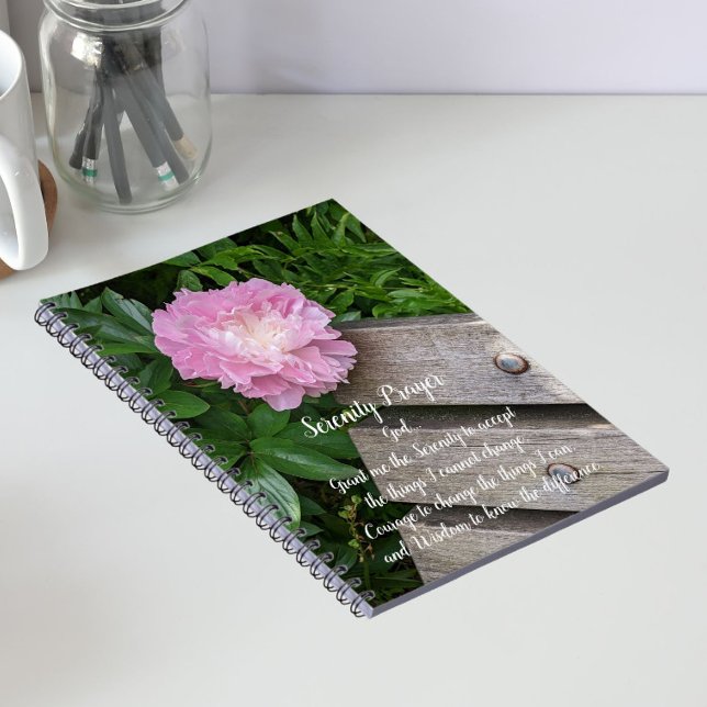Serenity Prayer Pink Peony Bloom Floral Notebook (In Situ)