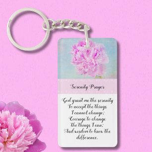 Serenity Prayer Pink Peony Keychain