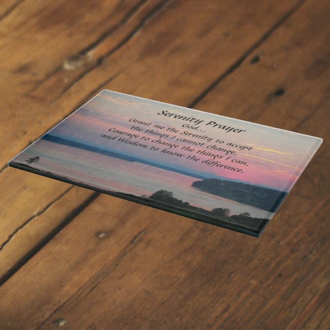 Serenity Prayer Pink Seascape Sunset Cutting Board (In Situ)