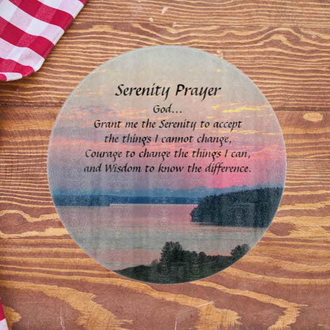 Serenity Prayer Pink Seascape Sunset Cutting Board (In Situ)