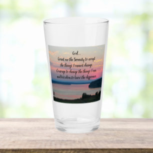 Serenity Prayer Pink Seascape Sunset Glass