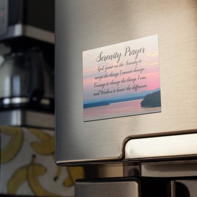 Serenity Prayer Pink Seascape Sunset Magnetic Card (In Situ)