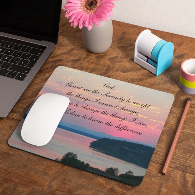 Serenity Prayer Pink Seascape Sunset Mouse Pad (In Situ)