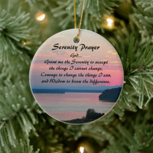 Serenity Prayer Pink Seascape Sunset Photo Ceramic Ornament